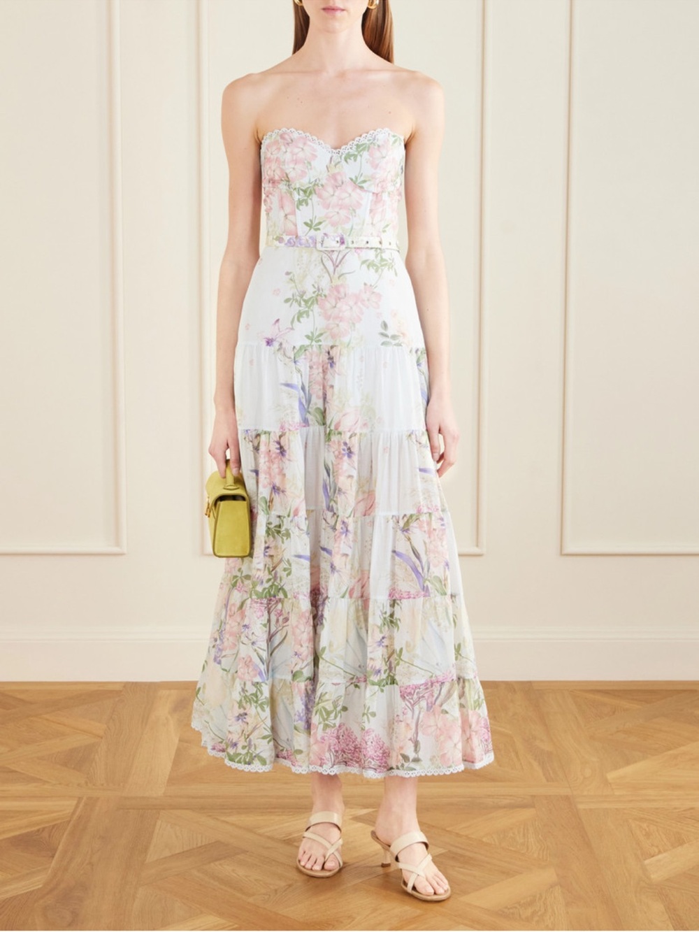 Charo Ruiz Danny Belted floral print cotton blend voile midi dress - Picture 2 of 4